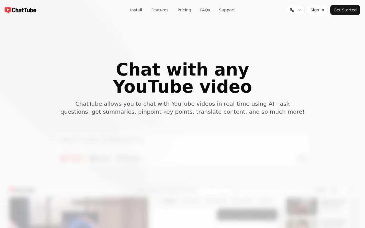 Screenshot of the ChatTube homepage