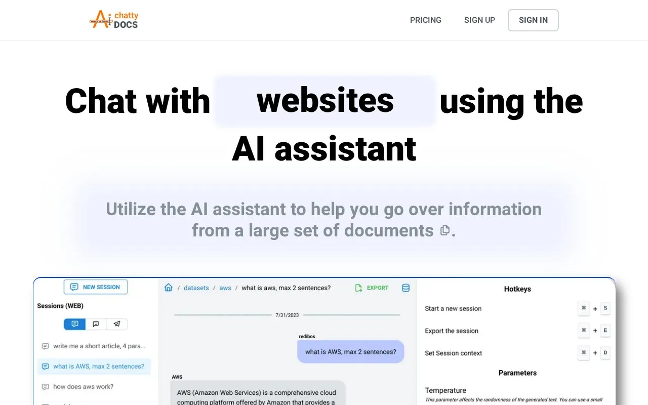 Screenshot of the ChattyDocs homepage