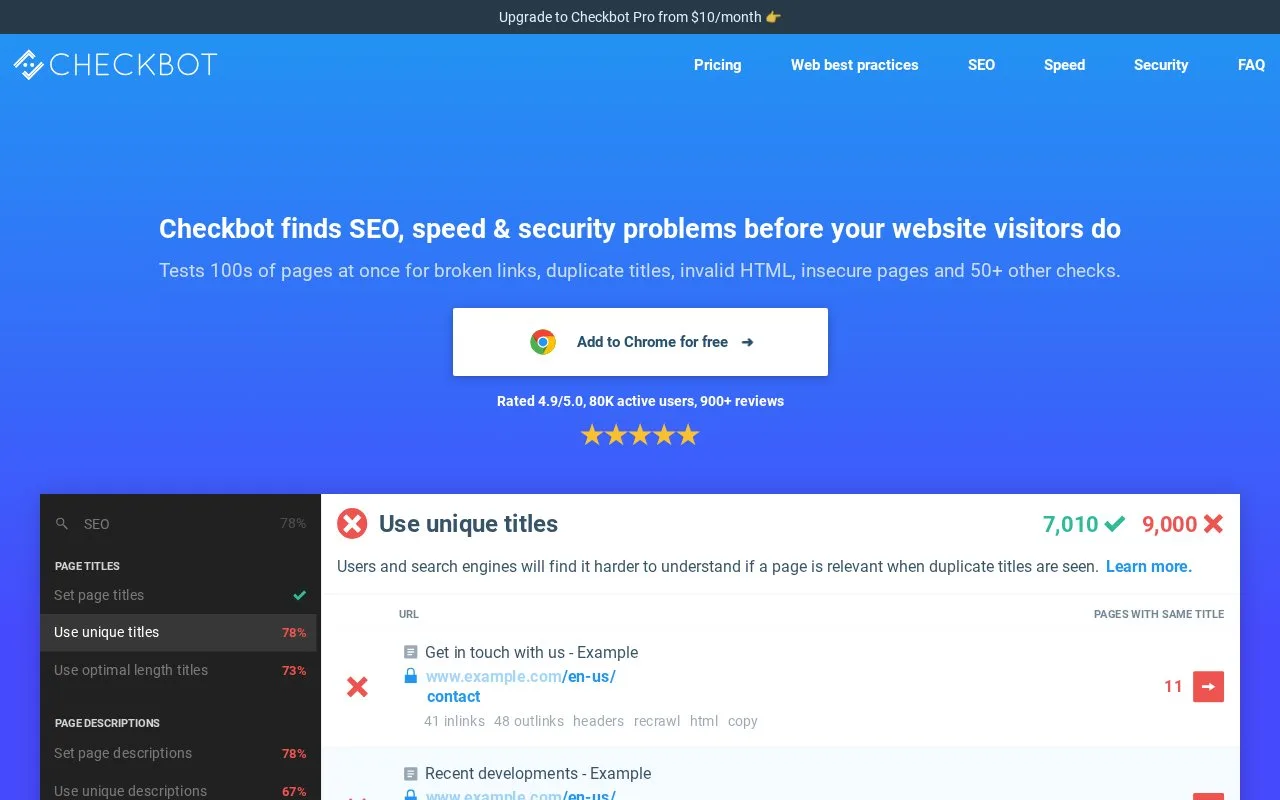 Screenshot of the Checkbot homepage