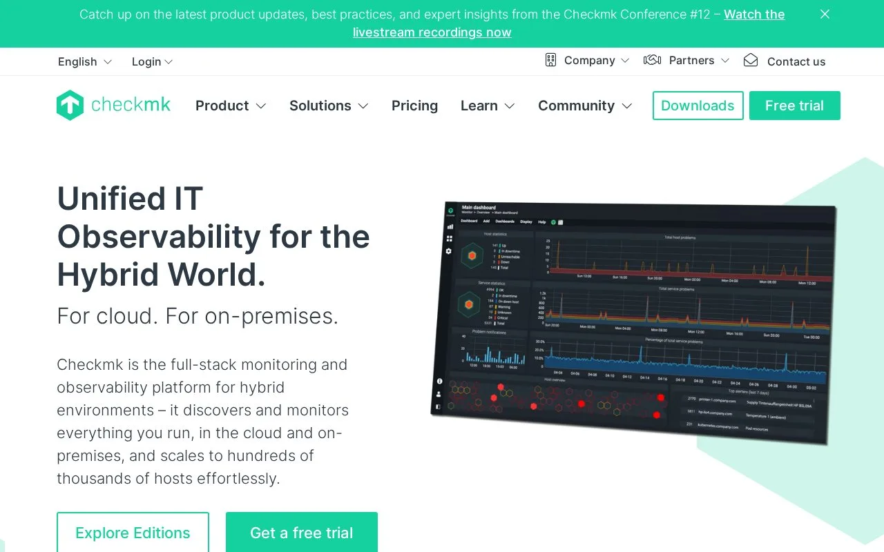 Screenshot of the Checkmk homepage