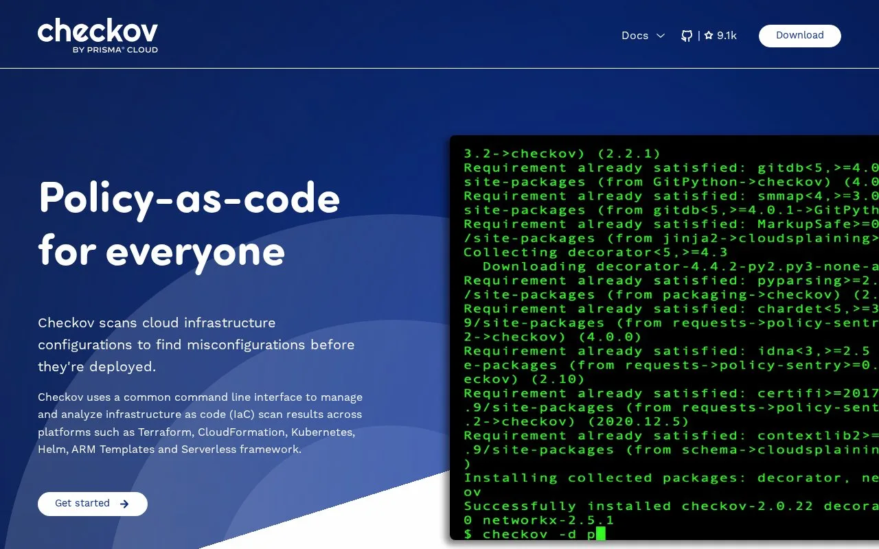 Screenshot of the Checkov homepage