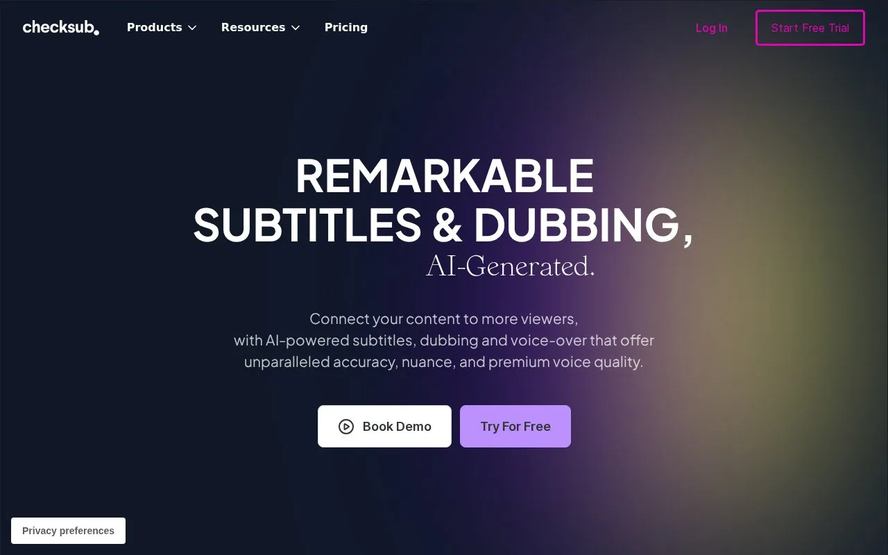 Screenshot of the Checksub homepage