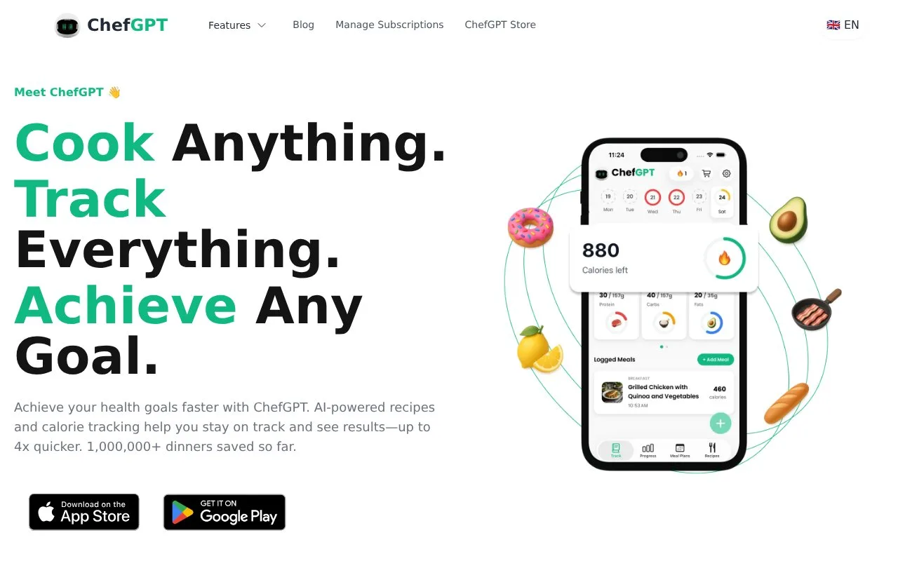 Screenshot of the ChefGPT homepage