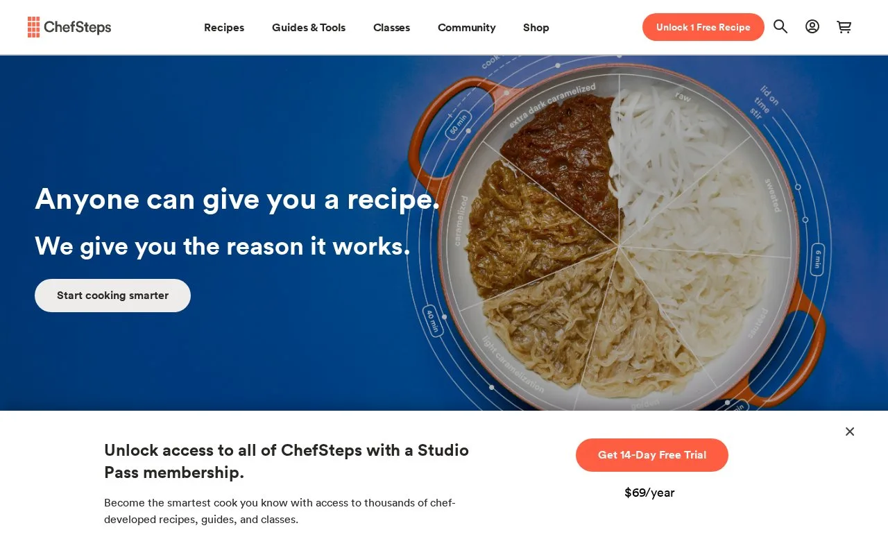 Screenshot of the ChefSteps homepage