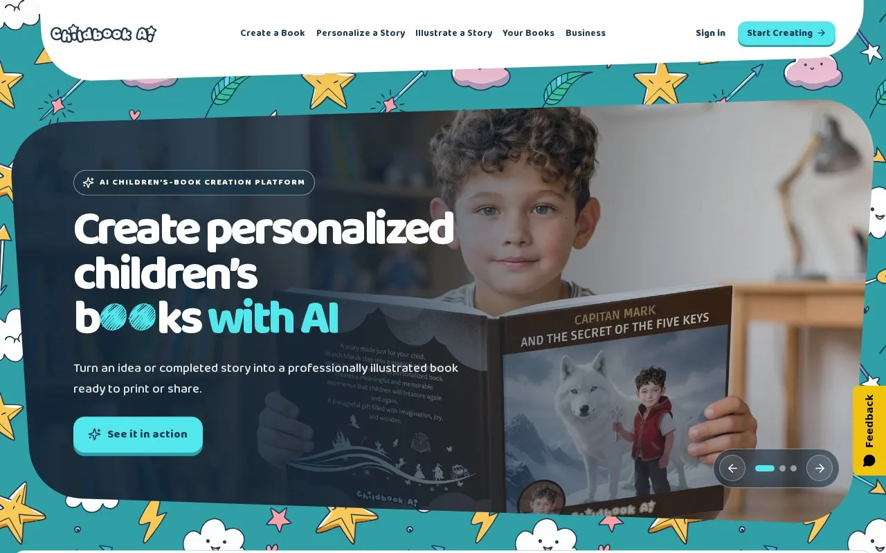 Screenshot of the Childbook.ai homepage