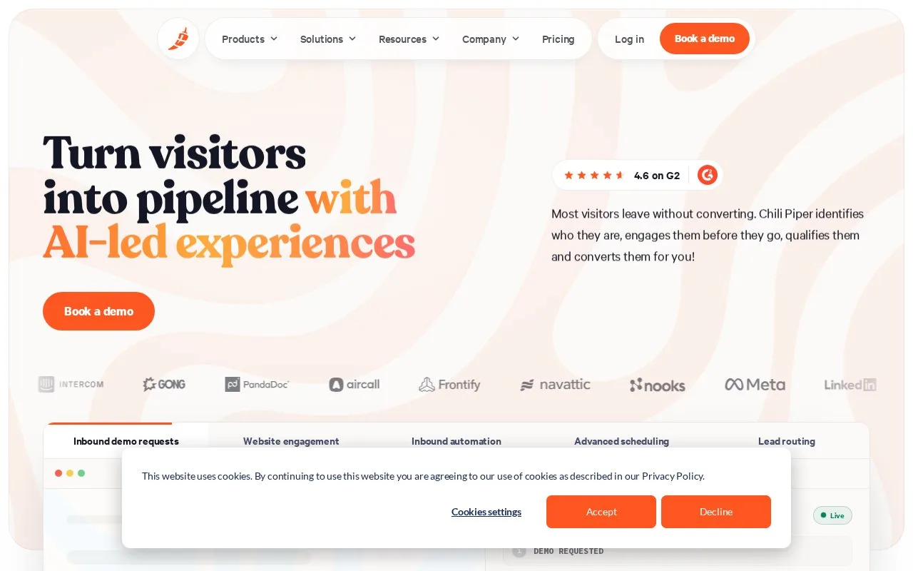 Screenshot of the Chili Piper homepage