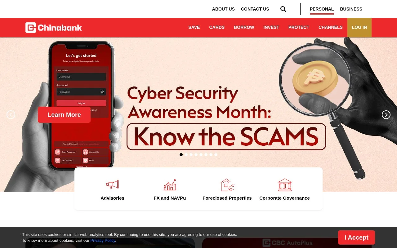 Screenshot of the Chinabank homepage