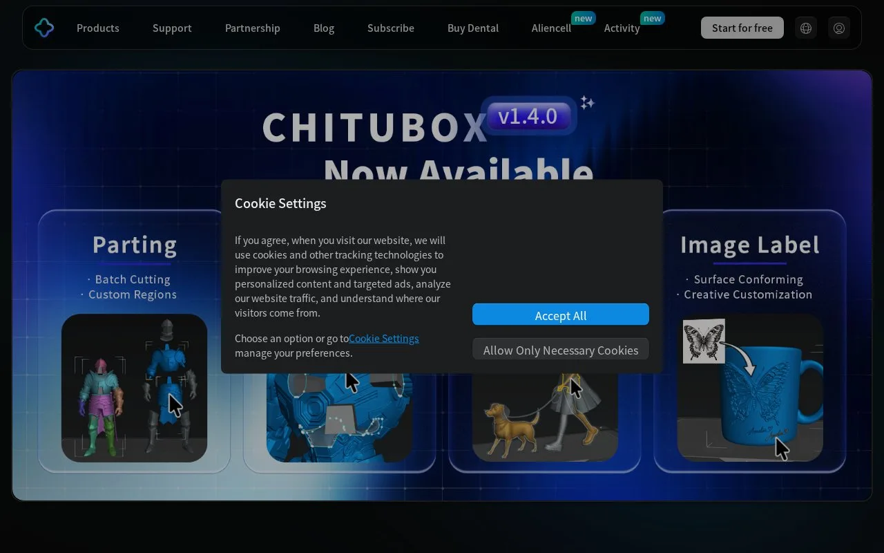 Screenshot of the CHITUBOX homepage