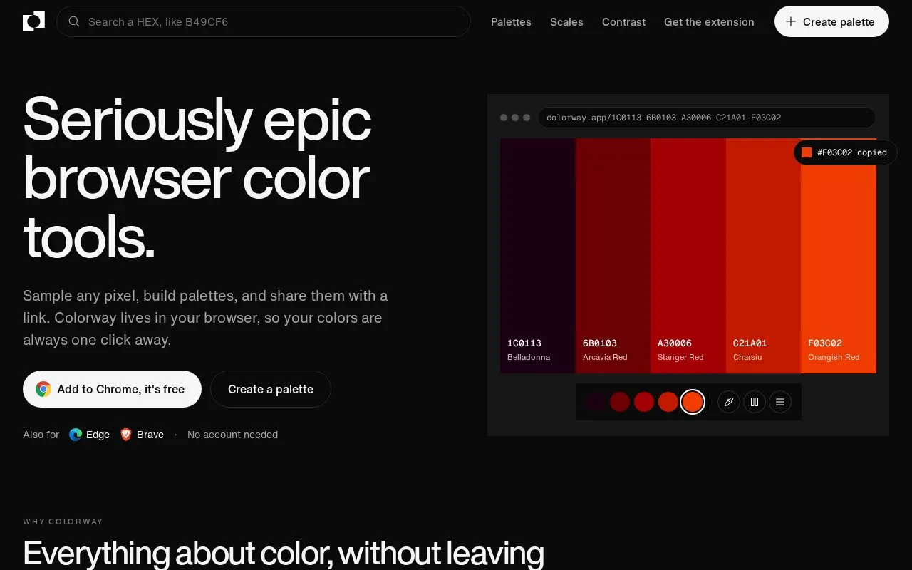 Screenshot of the Colorway homepage