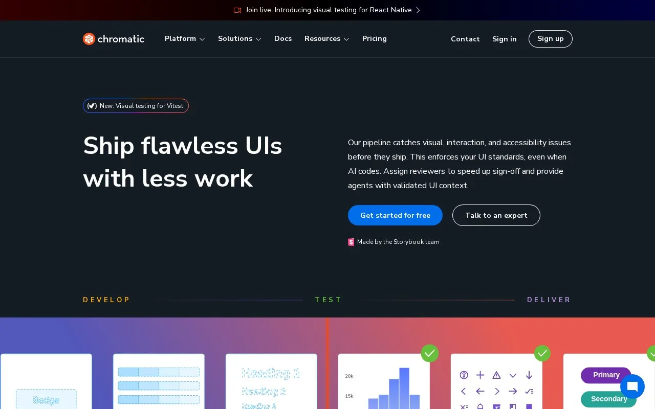 Screenshot of the Chromatic homepage