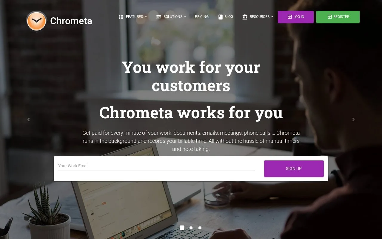 Screenshot of the Chrometa homepage