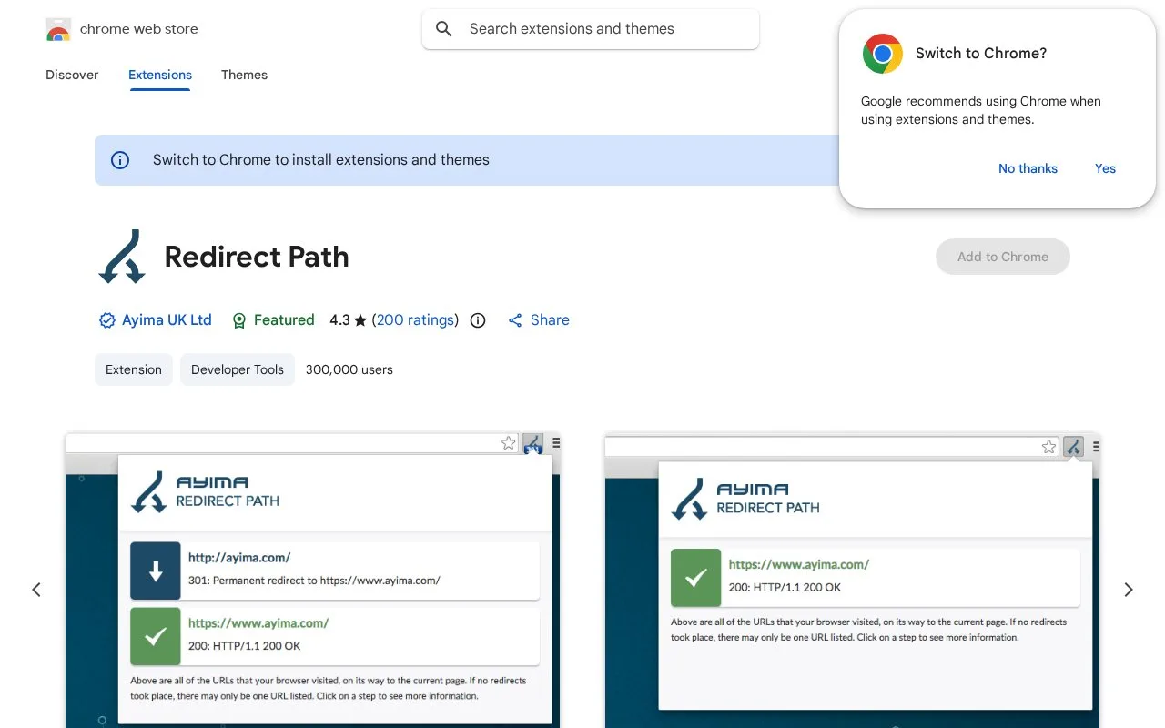 Screenshot of the Ayima Redirect Path homepage