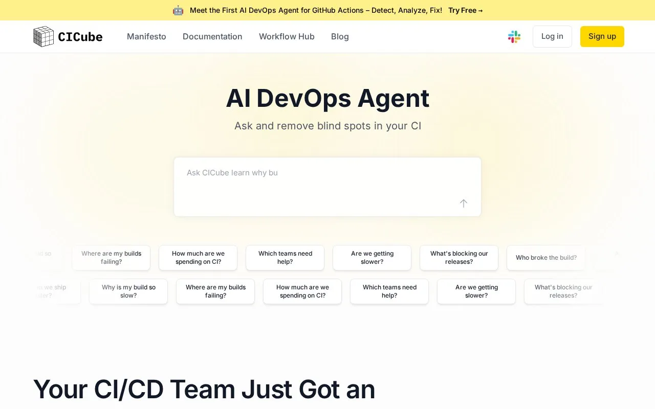 Screenshot of the CICube homepage