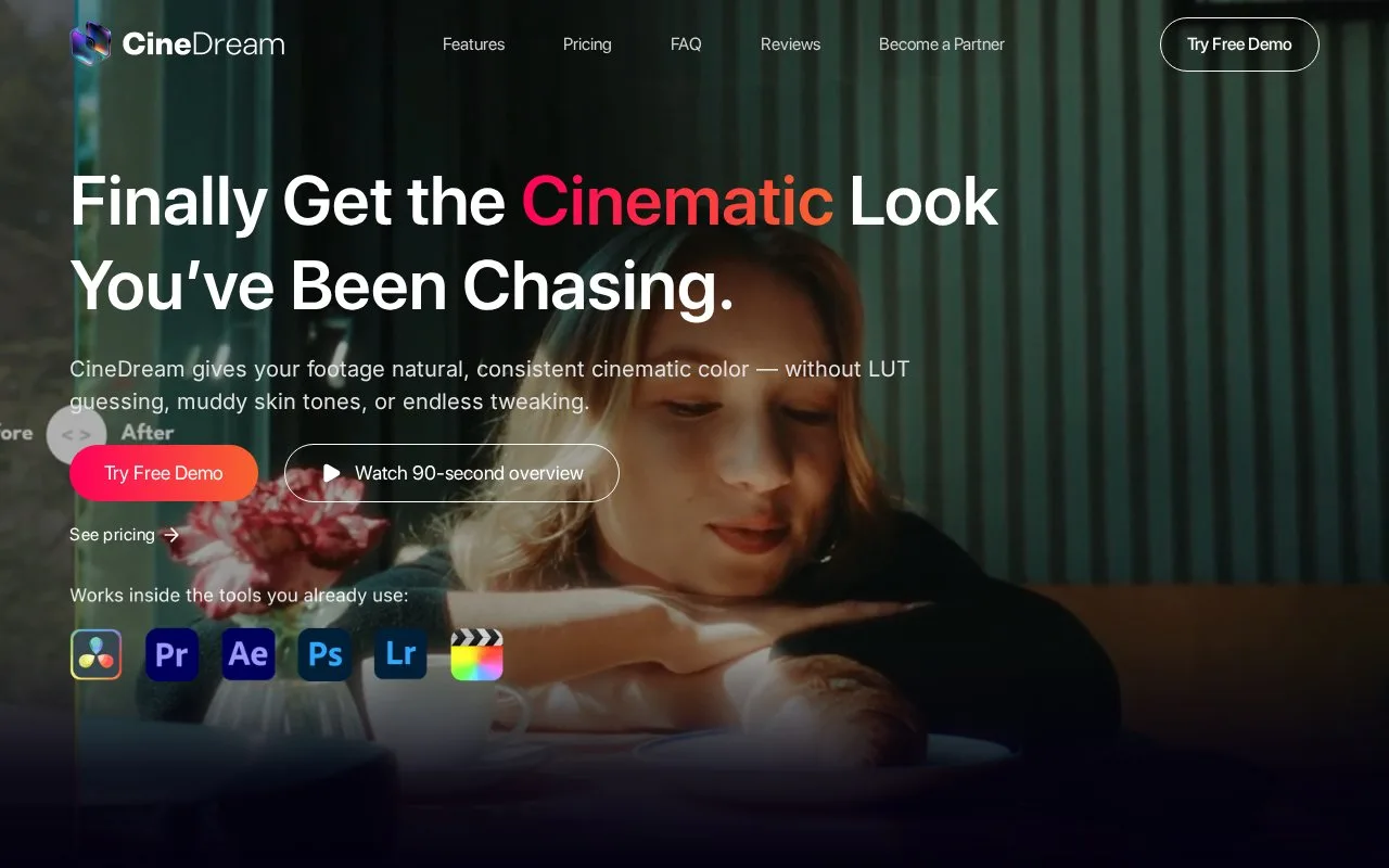 Screenshot of the CineDream homepage
