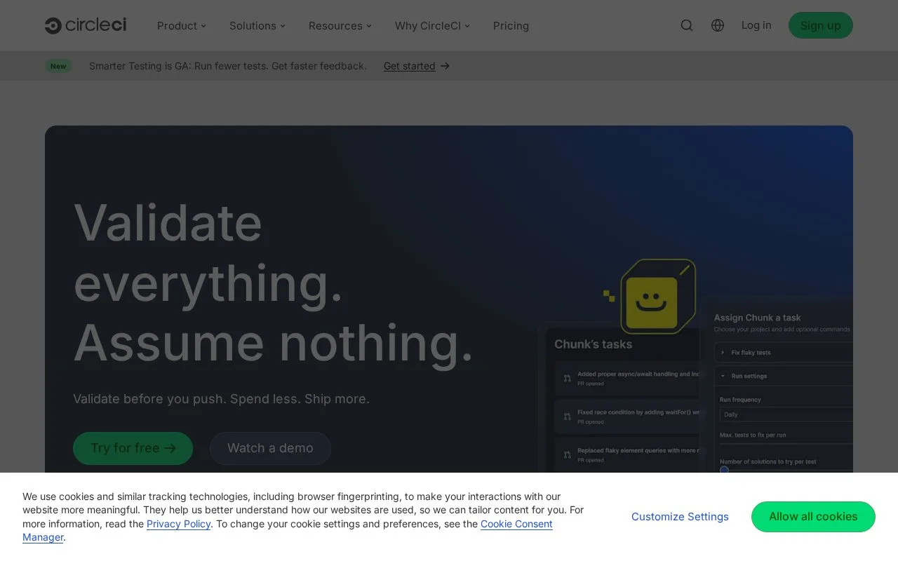 Screenshot of the CircleCI homepage