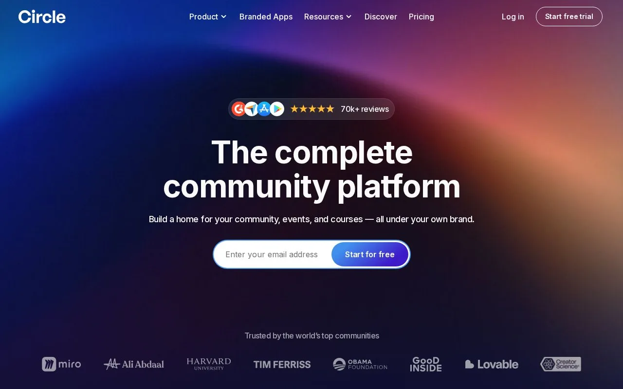 Screenshot of the Circle homepage