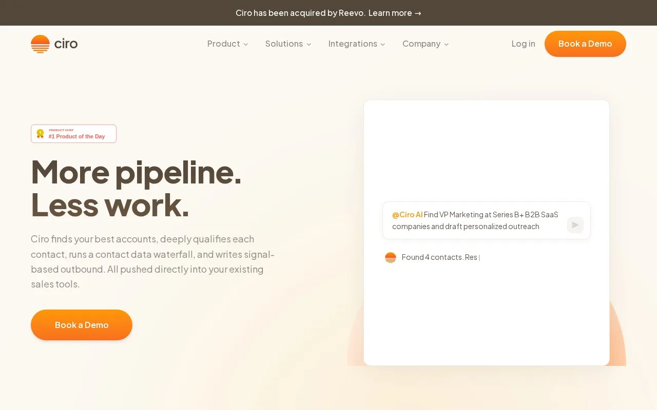 Screenshot of the Ciro homepage