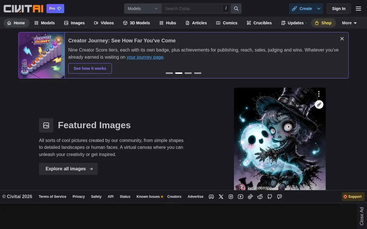 Screenshot of the Civitai homepage