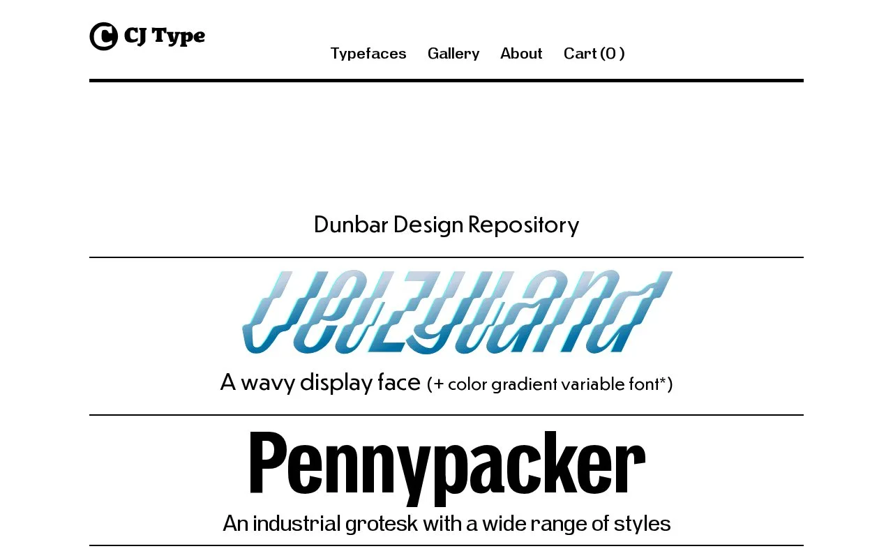 Screenshot of the CJ Type homepage