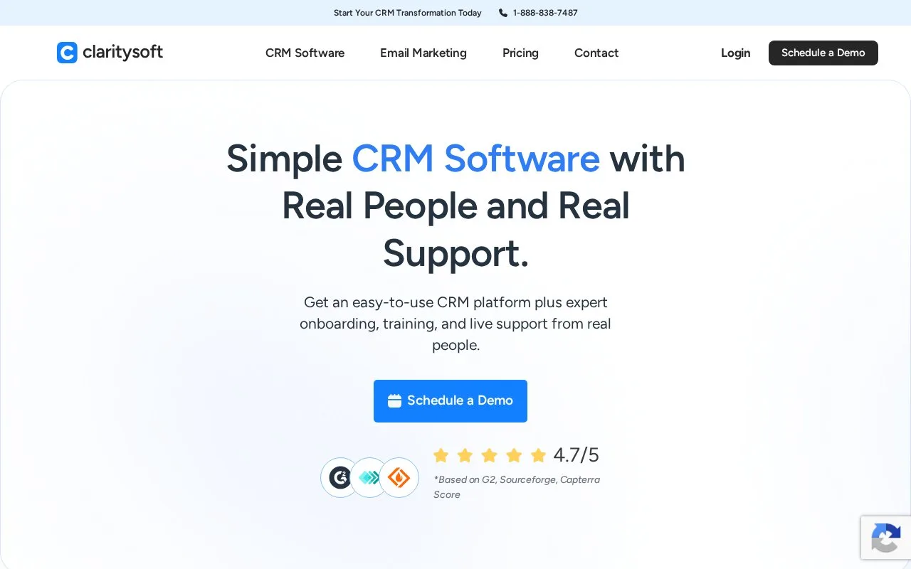 Screenshot of the Claritysoft homepage