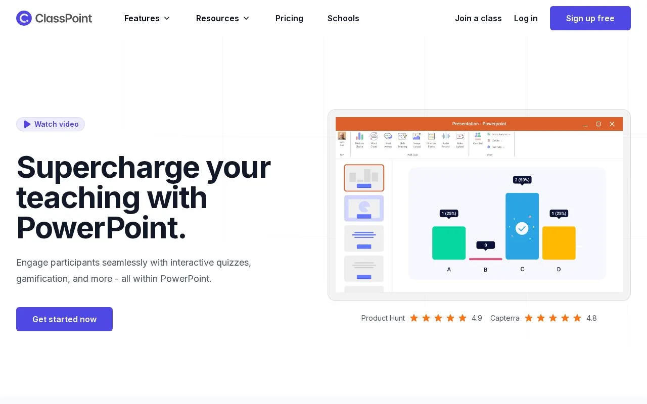 Screenshot of the ClassPoint homepage