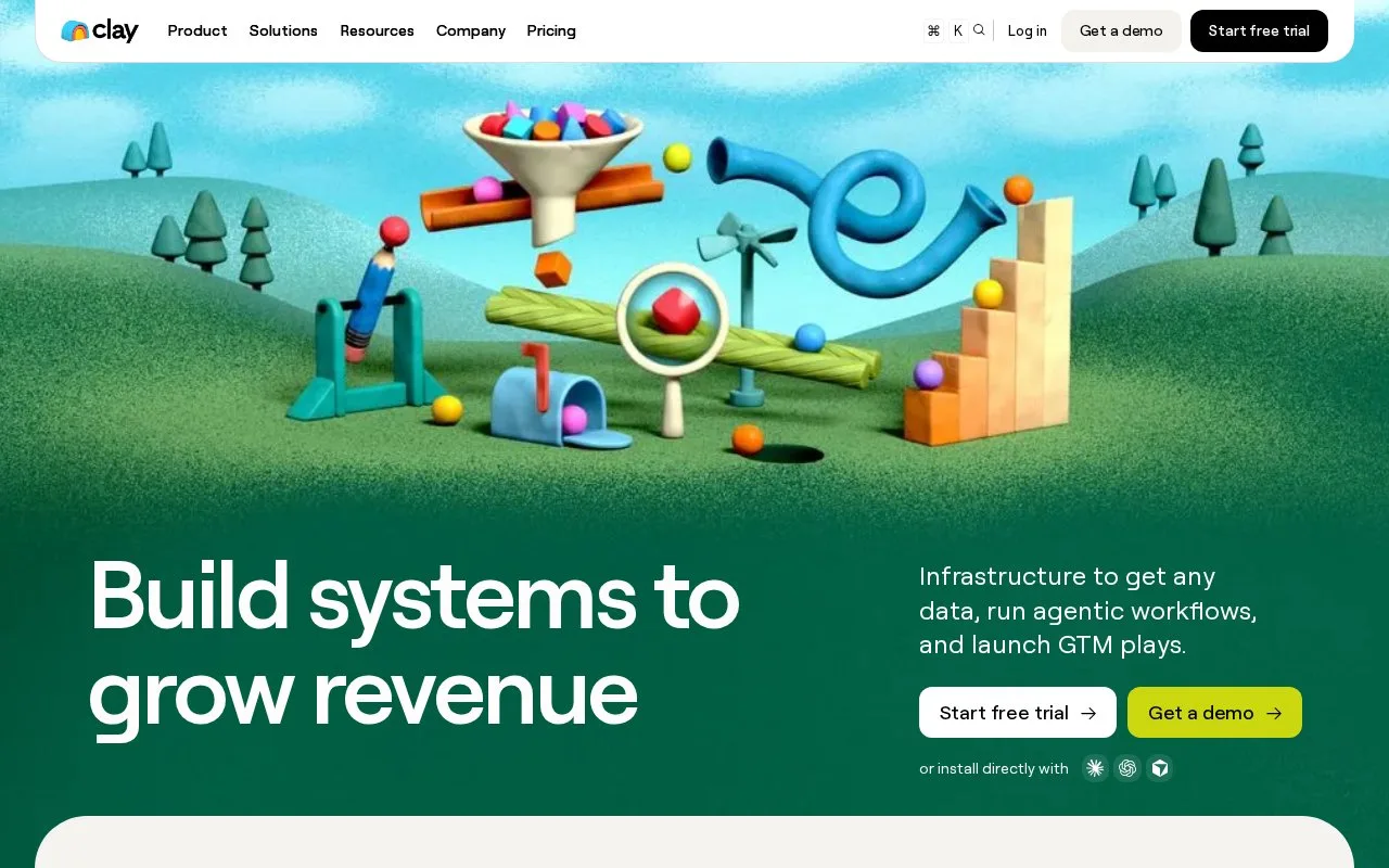 Screenshot of the Clay homepage