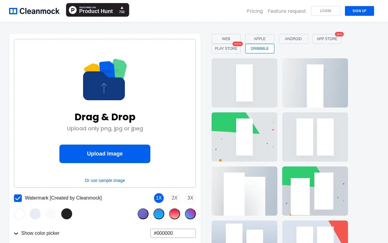 Screenshot of the Cleanmock homepage