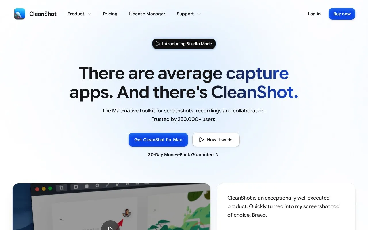 Screenshot of the CleanShot X homepage