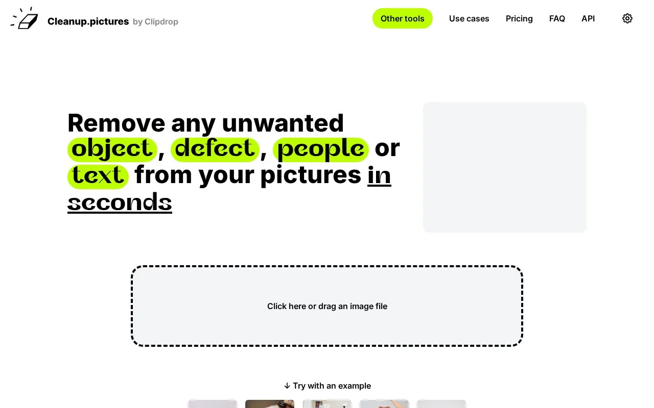 Screenshot of the Cleanup.pictures homepage