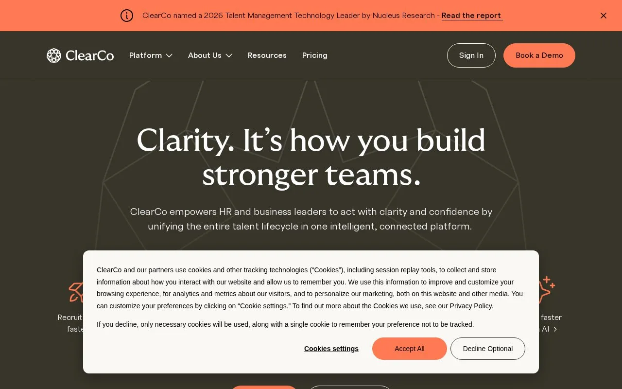 Screenshot of the ClearCo homepage
