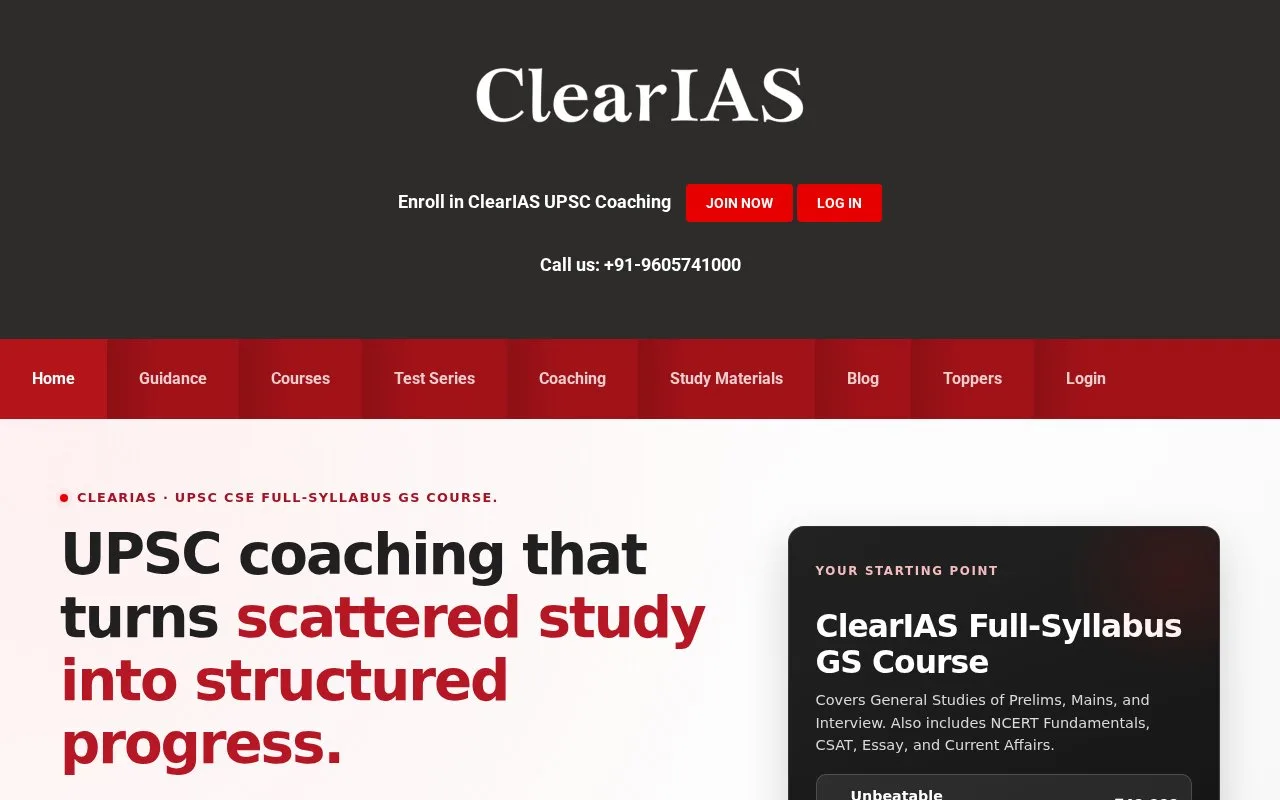 Screenshot of the ClearIAS homepage