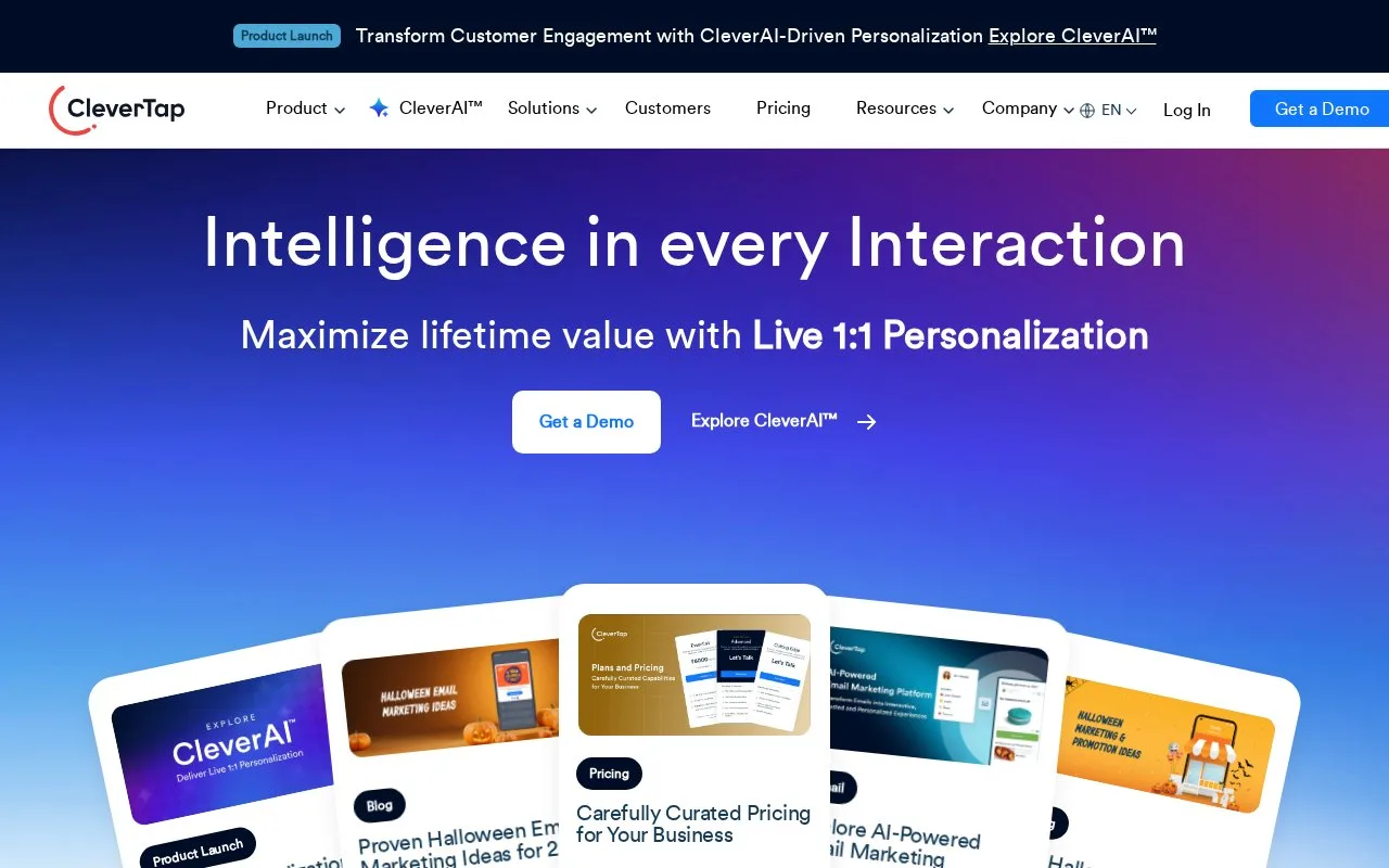 Screenshot of the CleverTap homepage