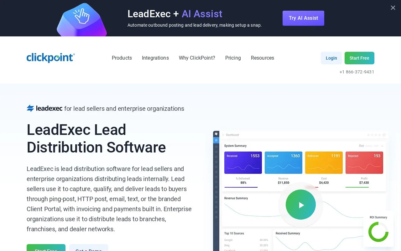 Screenshot of the LeadExec homepage