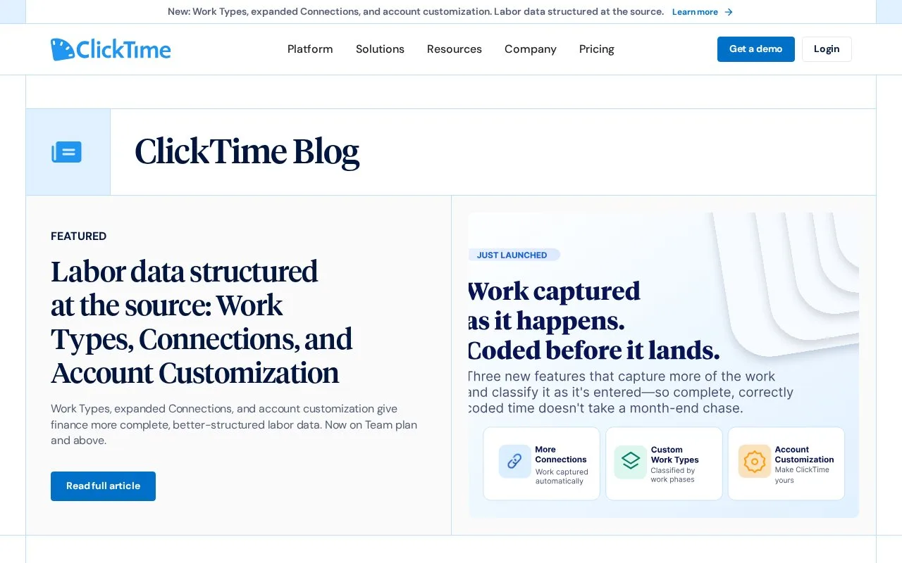Screenshot of the ClickTime homepage