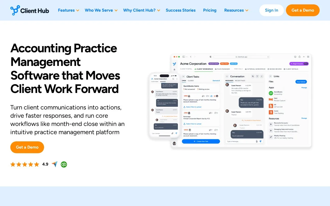 Screenshot of the Client Hub homepage