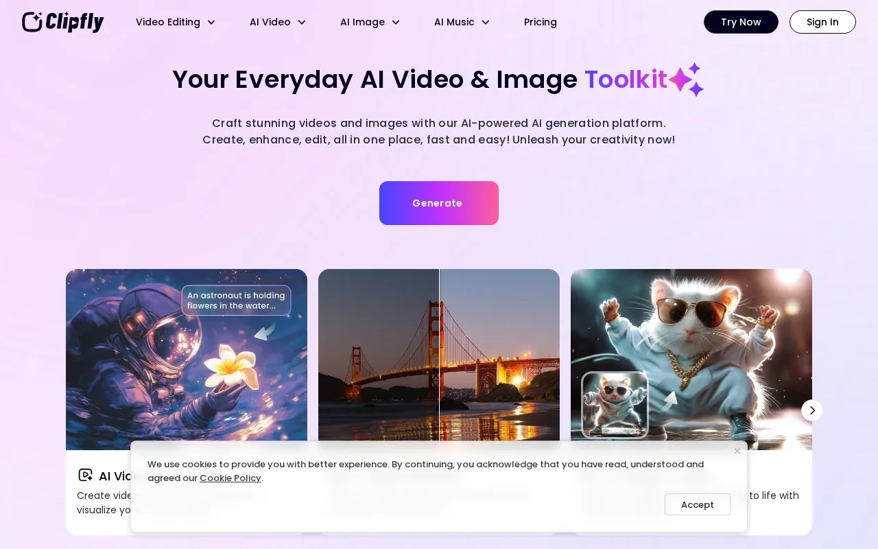 Screenshot of the Clipfly homepage