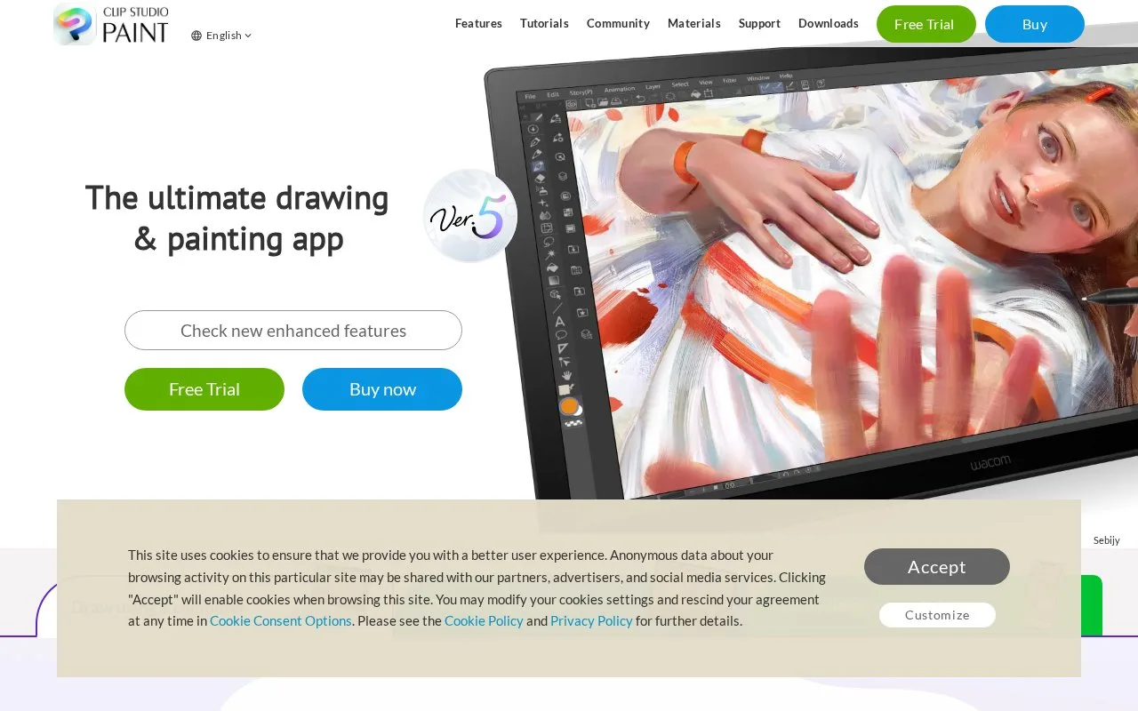 Screenshot of the Clip Studio Paint homepage