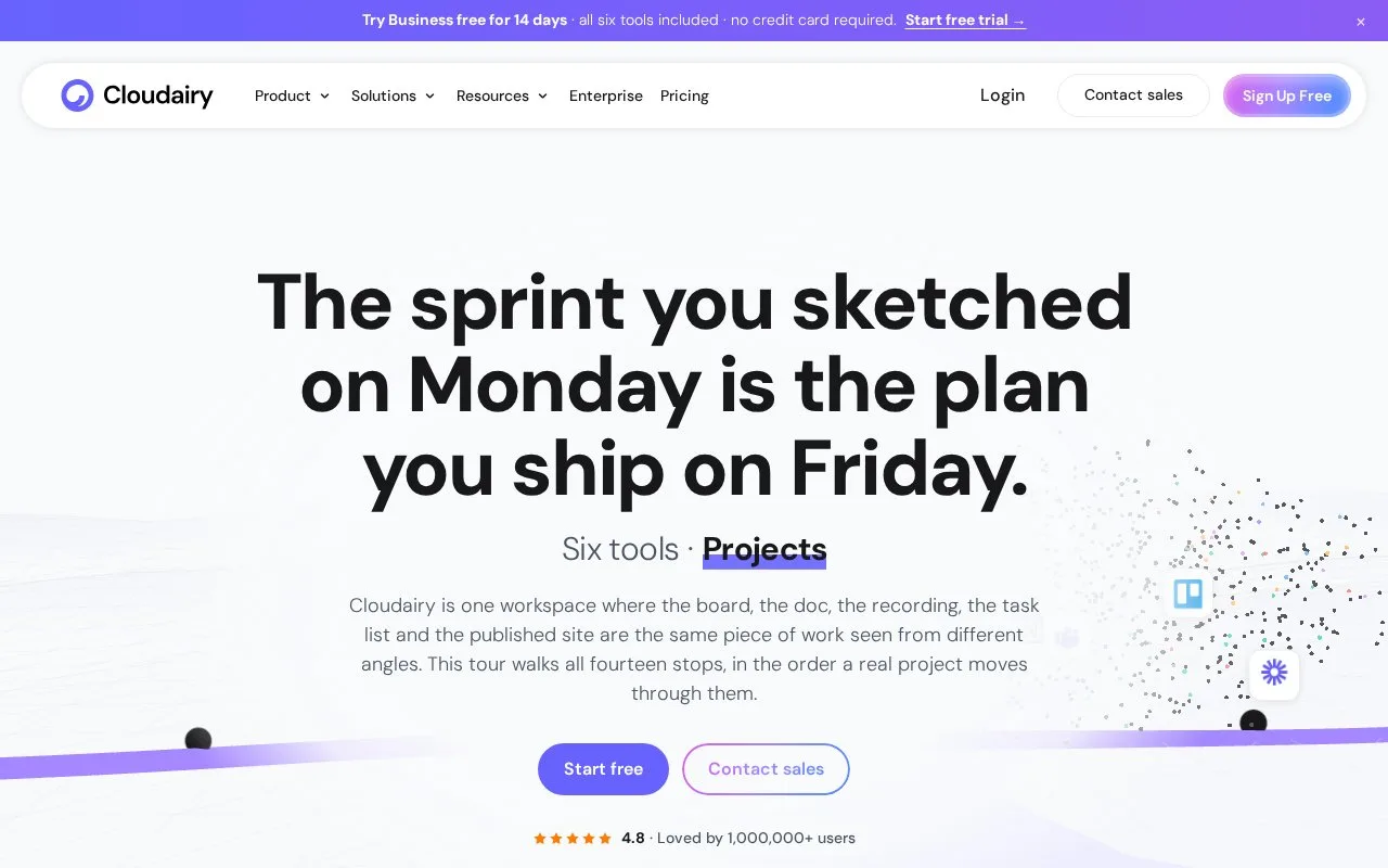Screenshot of the Cloudairy homepage
