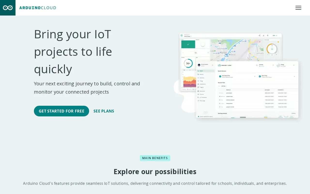 Screenshot of the Arduino Cloud Editor homepage