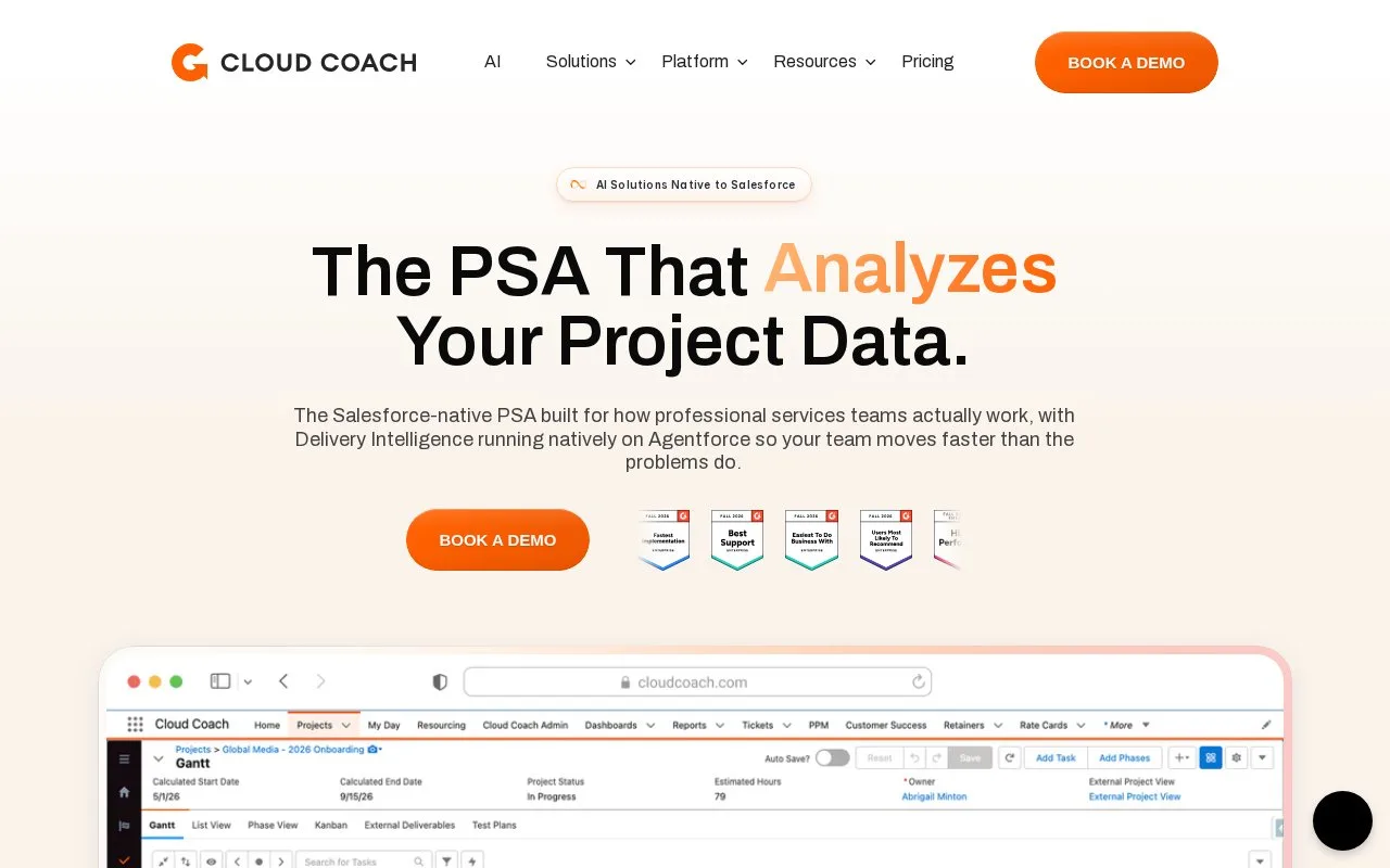 Screenshot of the Cloud Coach PSA homepage