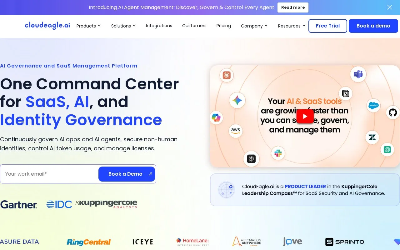 Screenshot of the CloudEagle.ai homepage