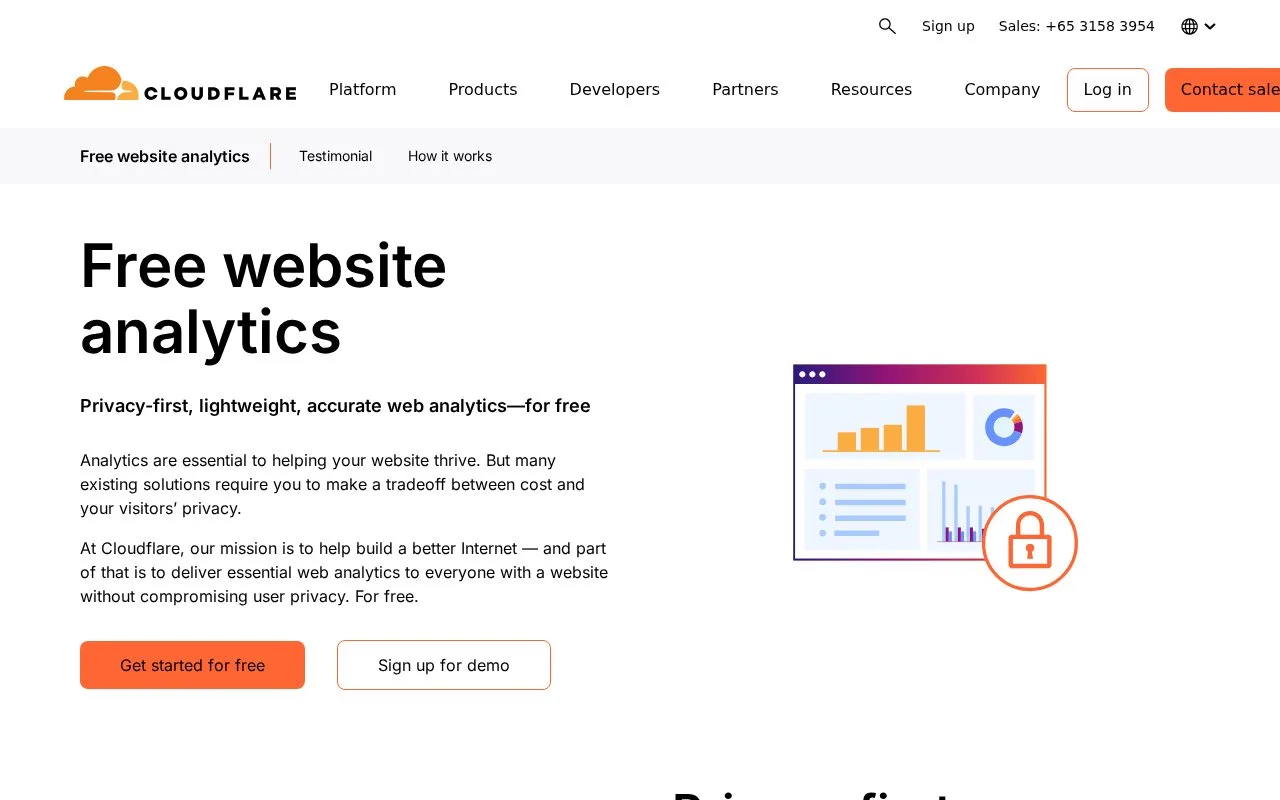 Screenshot of the Cloudflare Web Analytics homepage