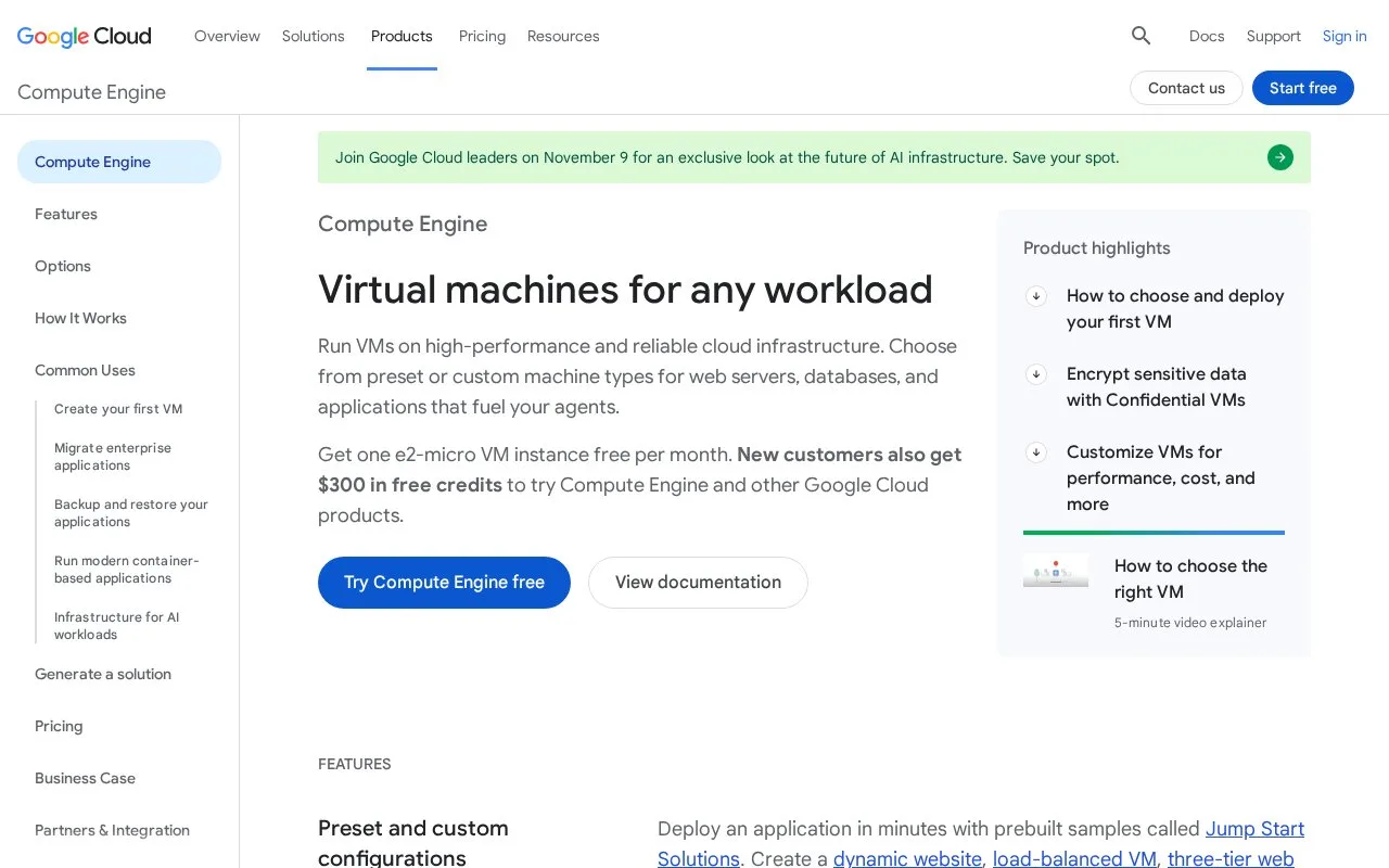 Screenshot of the Google Compute Engine homepage