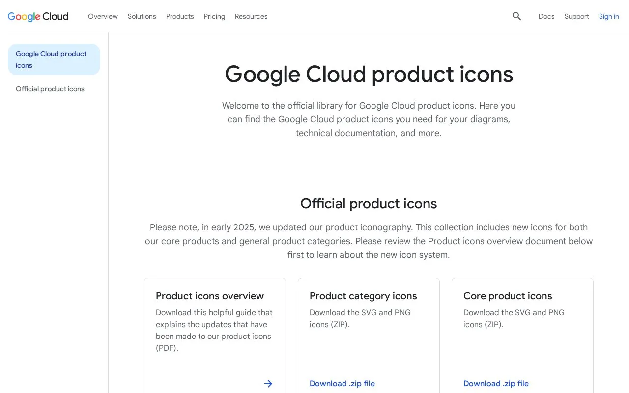 Screenshot of the Google Cloud Product Icons homepage