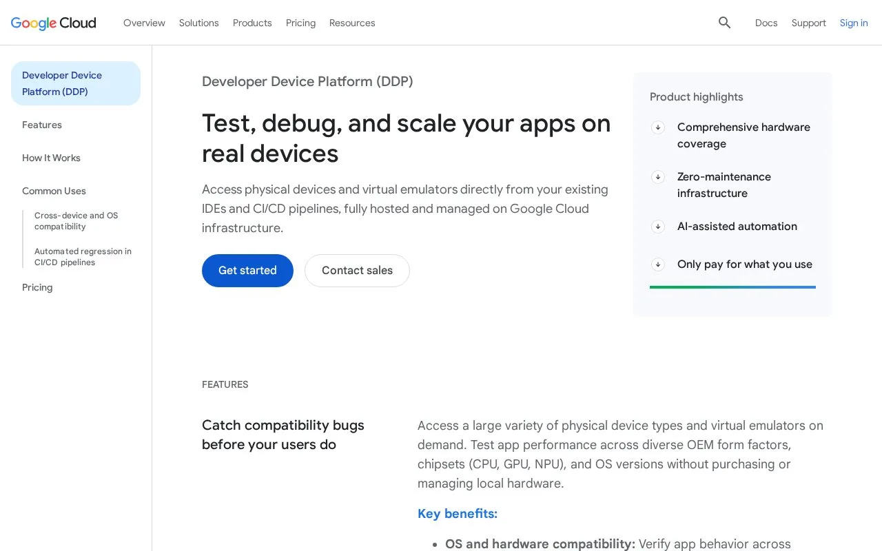 Screenshot of the Google Cloud Developer Device Platform homepage