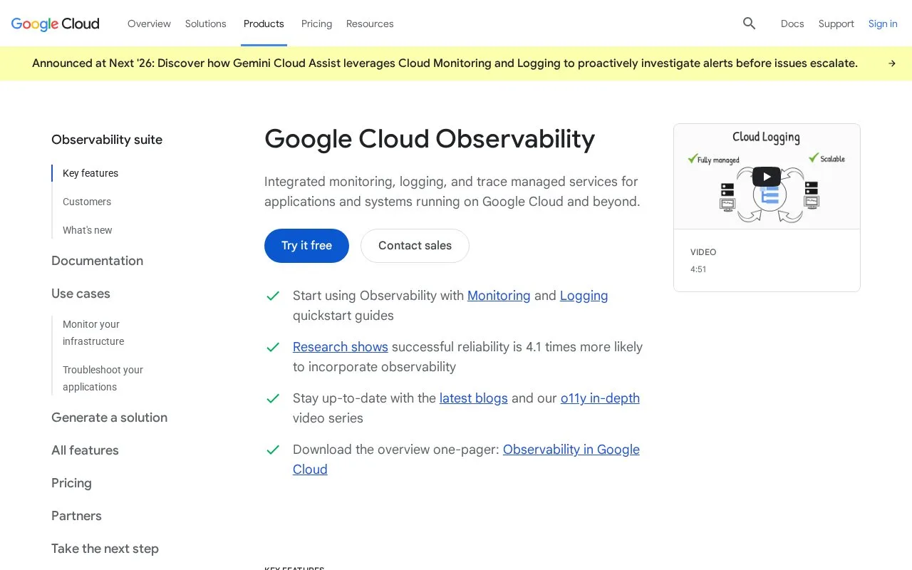 Screenshot of the Google Cloud Monitoring homepage