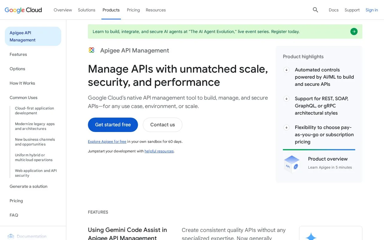 Screenshot of the Apigee homepage