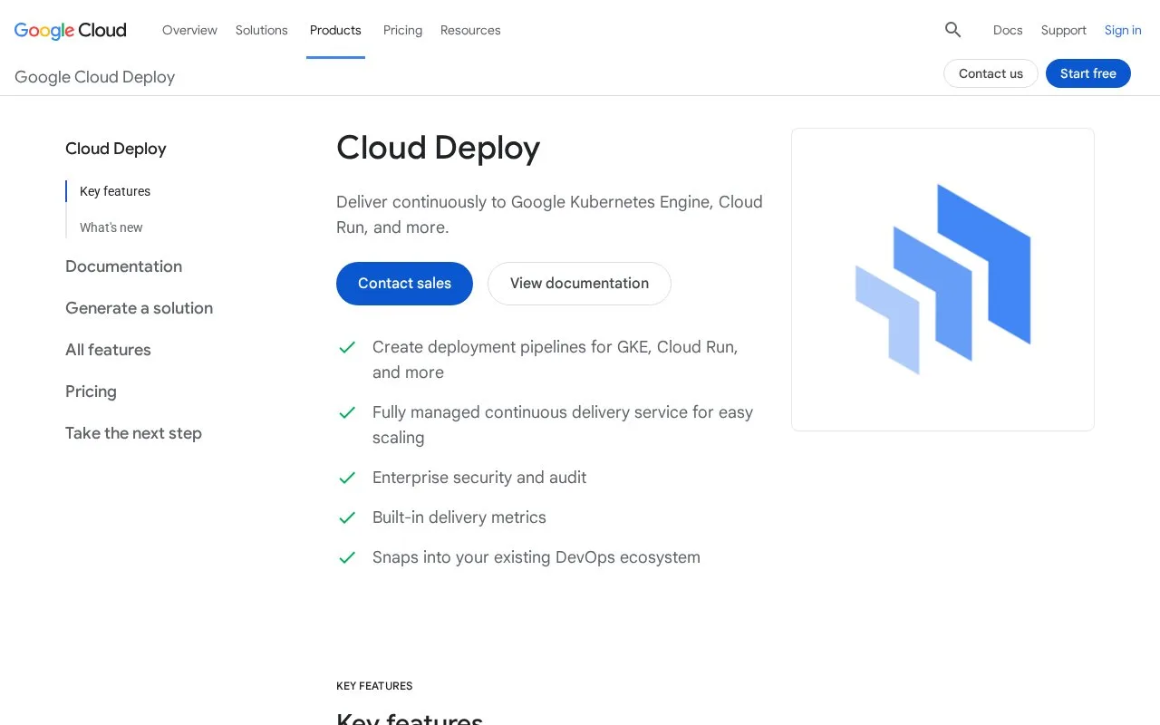 Screenshot of the Google Cloud Deploy homepage