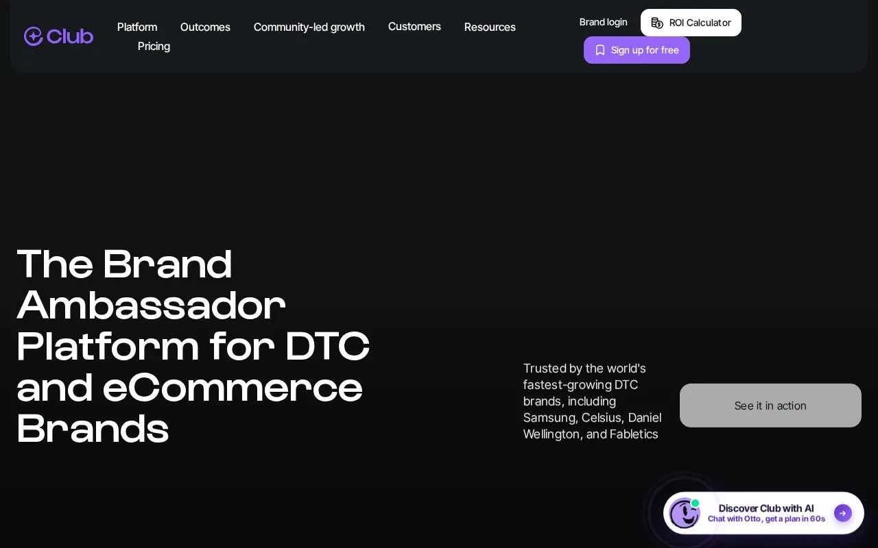 Screenshot of the Club homepage