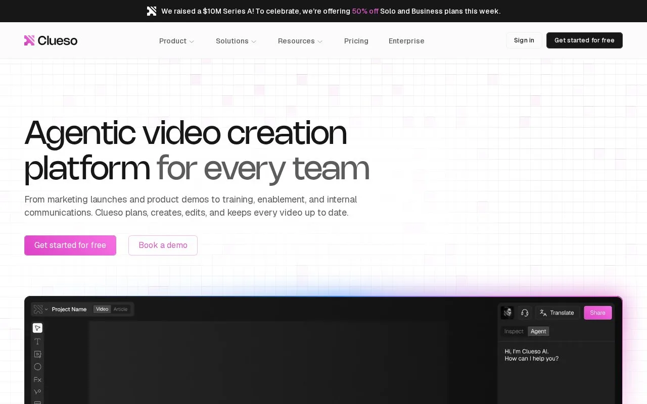 Screenshot of the Clueso homepage